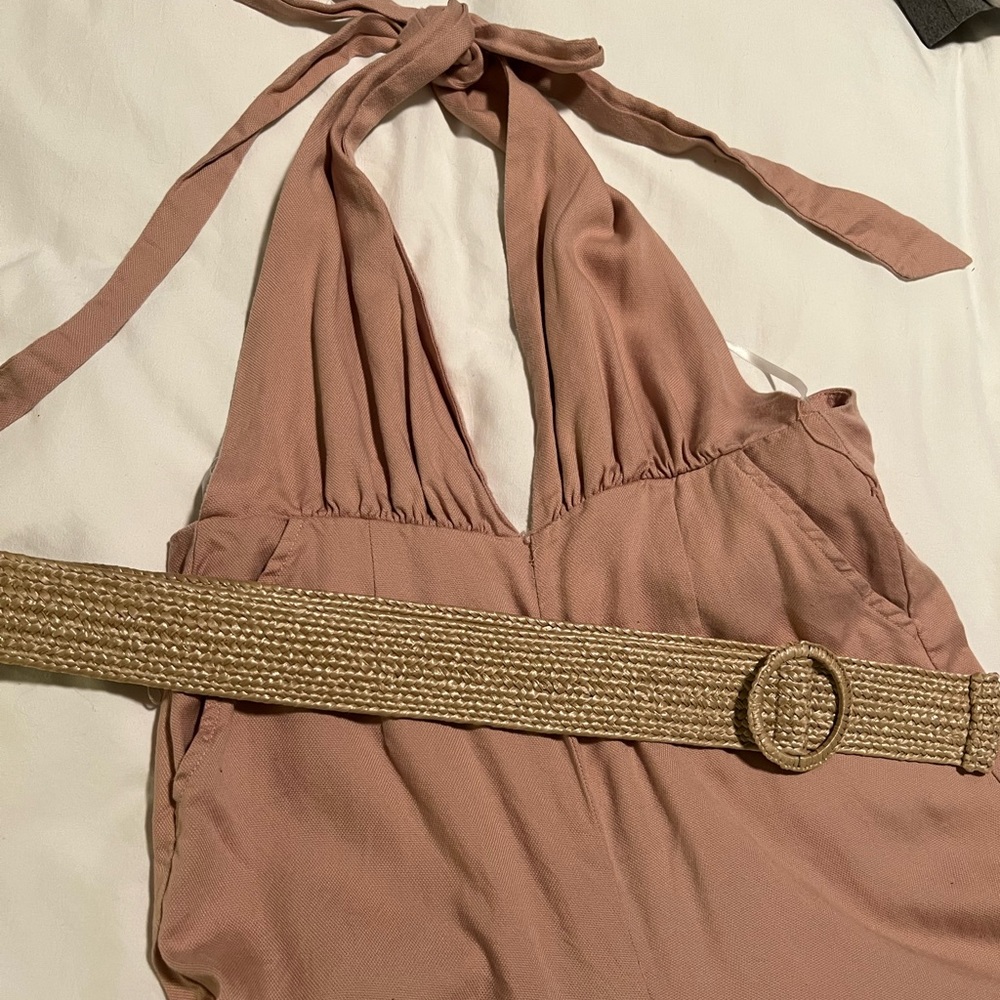 Blush pink neck tied romper